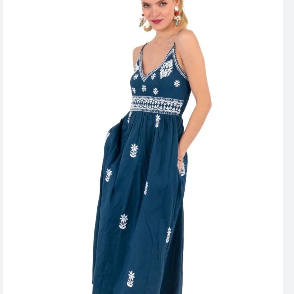 Gretchen Scott Designs Navy Maxi Dress with White Embroidery